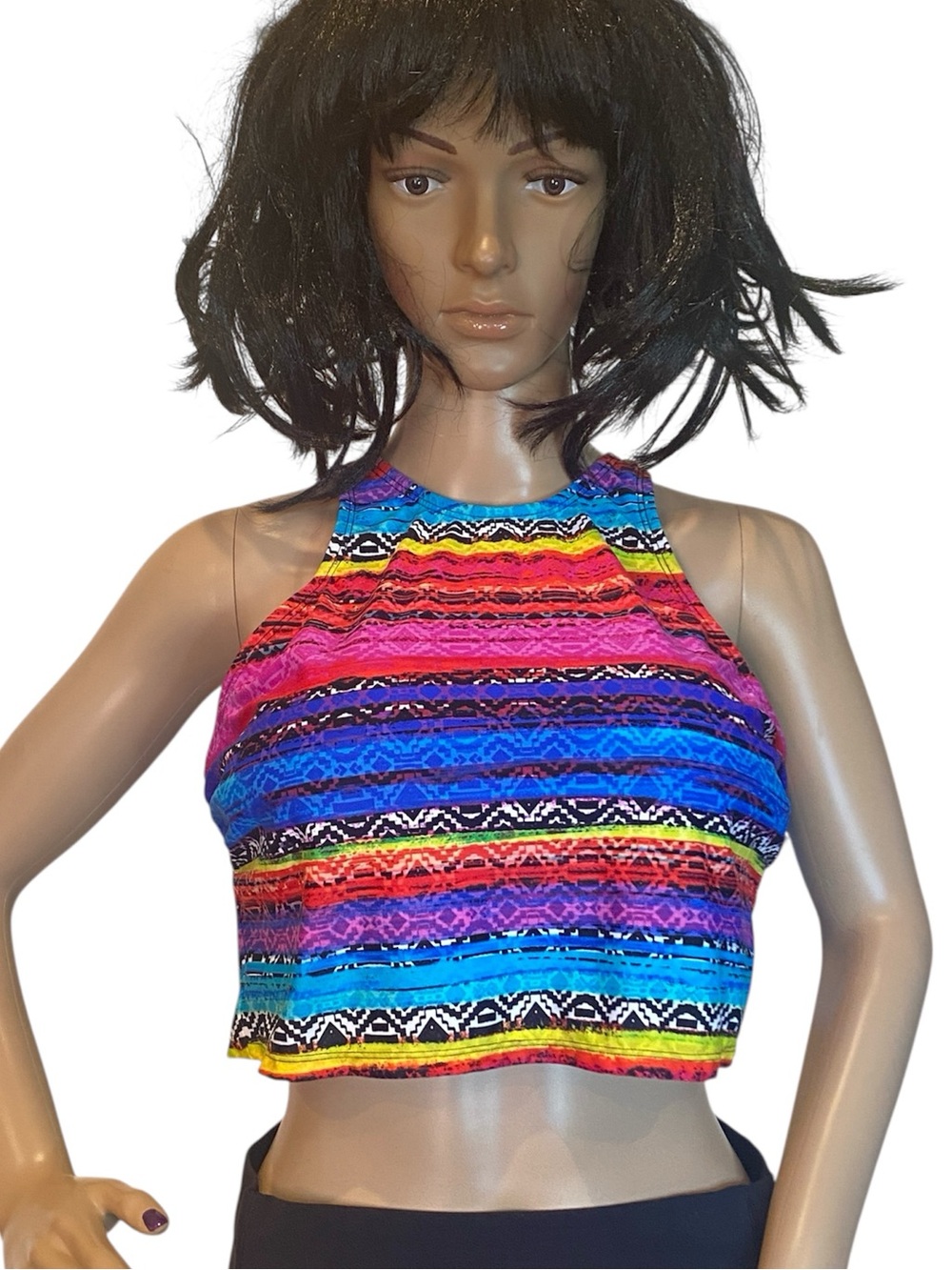 Beach Betty Miracle Brands Multi Color Print High-Neck Swim Top ONLY Plus 1X NWT